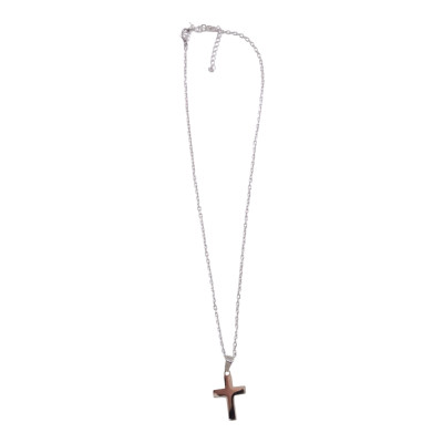 Kalliopisilver Ανδρικο κολιε ατσαλι με αλυσιδα ασημι και μικρο σταυρο HC9014 - KalliopiSilver