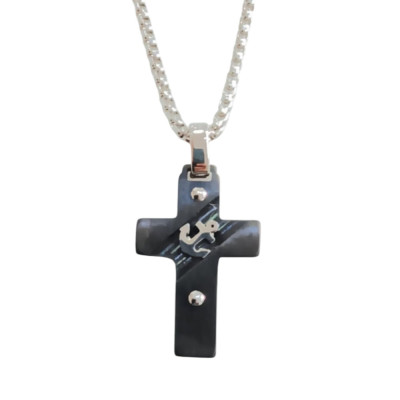 Kalliopisilver Ανδρικος σταυρος black steel από ατσάλι με αγκυρα και αλυσιδα 55cm HC9670
