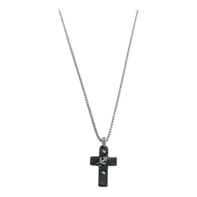 Kalliopisilver Ανδρικος σταυρος black steel από ατσάλι με αγκυρα και αλυσιδα 55cm HC9670