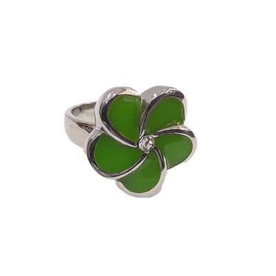 BD JEWELERY Δαχτυλιδι από ανοξειδωτο ατσαλι λουλουδι πρασινο HR-6266 - KalliopiSilver