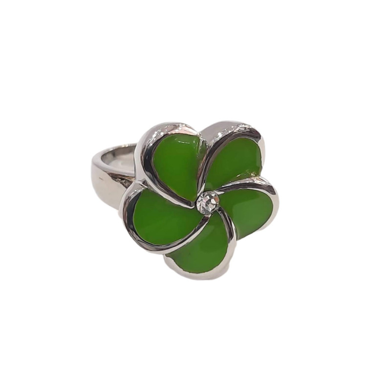 BD JEWELERY Δαχτυλιδι από ανοξειδωτο ατσαλι λουλουδι πρασινο HR-6266 - KalliopiSilver