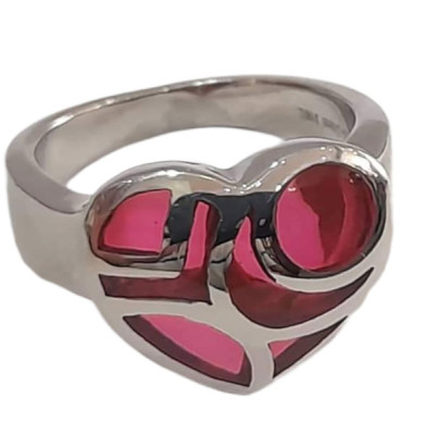 BD JEWELERY Δαχτυλιδι από ανοξειδωτο ατσαλι με κοκκινη καρδια HR-6273