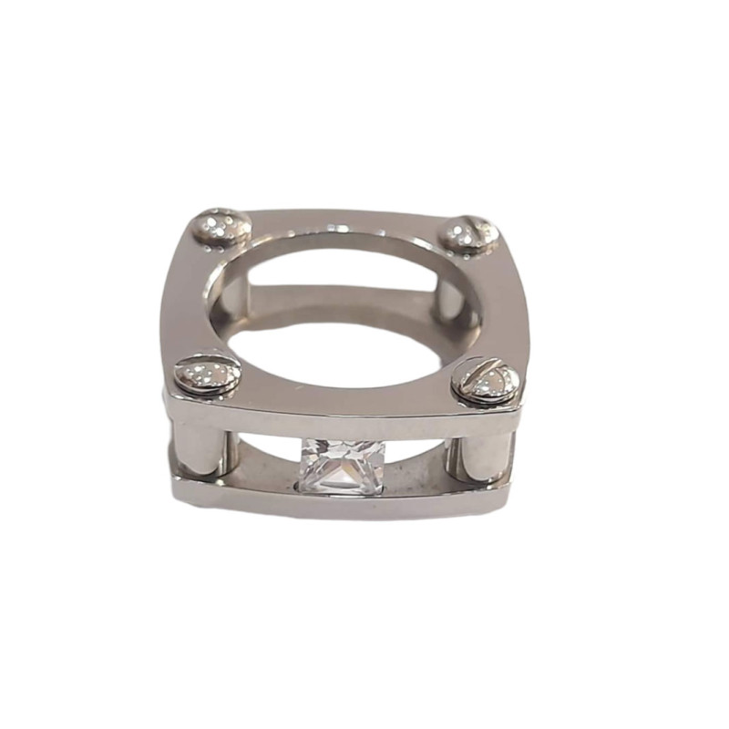 BD JEWELERY Δαχτυλιδι από ανοξειδωτο ατσαλι με λευκο ζιργκον πετρα no54 HR-6291 - KalliopiSilver