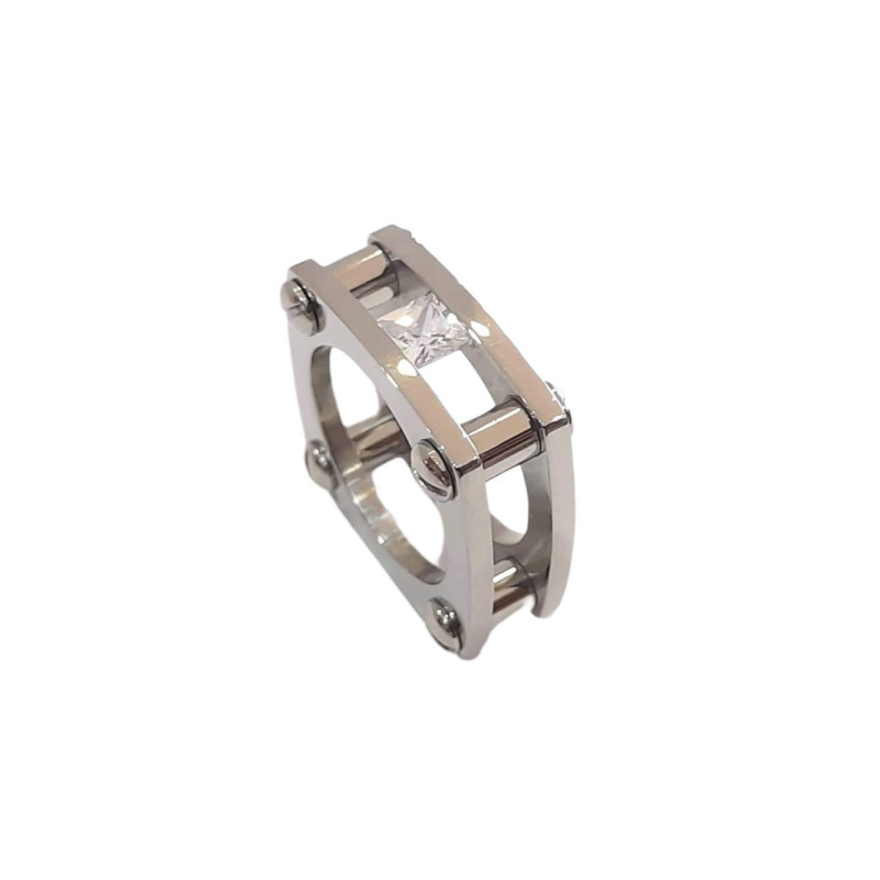 BD JEWELERY Δαχτυλιδι από ανοξειδωτο ατσαλι με λευκο ζιργκον πετρα no54 HR-6291 - KalliopiSilver