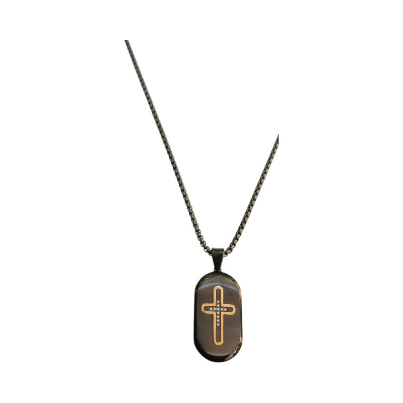 Ανδρικο κολιε απο ανοξειδωτο ατσάλι blacksteel οβαλ ταυτοτητα με σταυρο και αλυσιδα 58cm JK-SPC1786