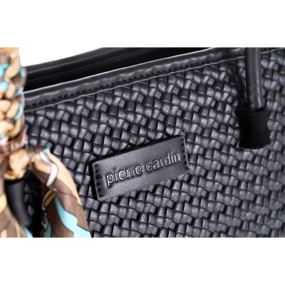 Pierre Cardin Γυναικεια τσαντα ωμου Shopping Bag μαυρη με Πλεκτή Υφή & Φουλάρι LONG23-2401-black - KalliopiSilver