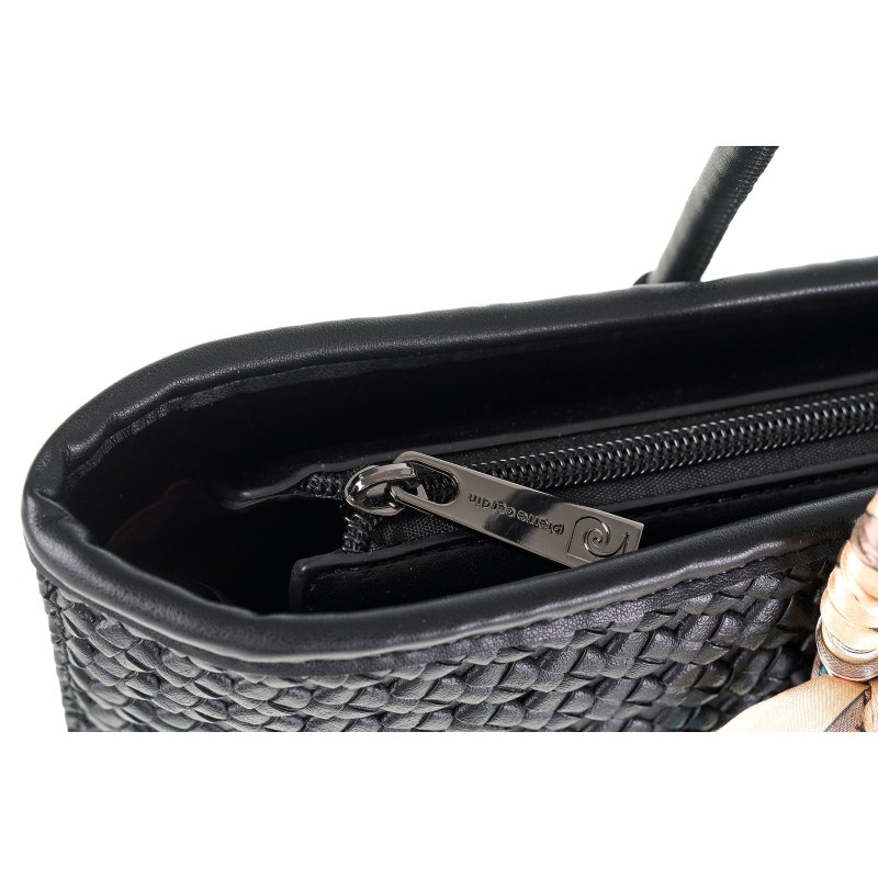 Pierre Cardin Γυναικεια τσαντα ωμου Shopping Bag μαυρη με Πλεκτή Υφή & Φουλάρι LONG23-2401-black - KalliopiSilver