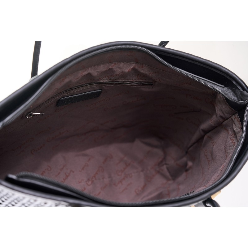 Pierre Cardin Γυναικεια τσαντα ωμου Shopping Bag μαυρη με Πλεκτή Υφή & Φουλάρι LONG23-2401-black - KalliopiSilver