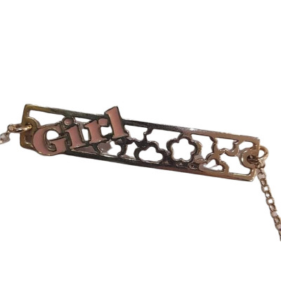 Παιδικό βραχιόλι ασήμι 925 rose gold με σχέδιο στο κέντρο τη λέξη girl 18 εκατοστά επιπλατινωμένο με δύο θέσεις μία στα 16 και μία στα 18 εκατοστά