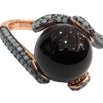 Γυναικειο ασημενιο δαχτυλιδι ONE rose gold με μαυρη πετρα και ζιργκον RN-R6435