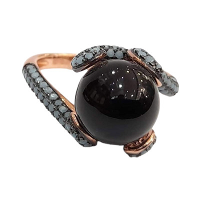 Γυναικειο ασημενιο δαχτυλιδι ONE rose gold με μαυρη πετρα και ζιργκον RN-R6435