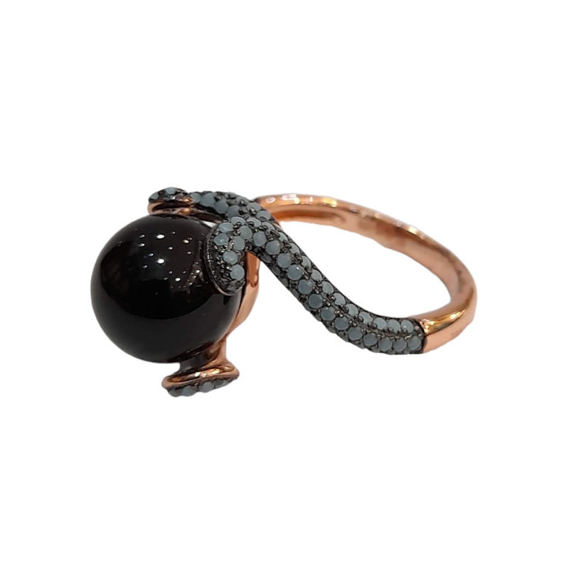 Γυναικειο ασημενιο δαχτυλιδι ONE rose gold με μαυρη πετρα και ζιργκον RN-R6435 - KalliopiSilver