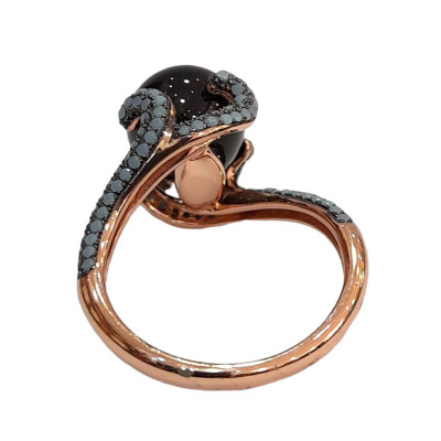 Γυναικειο ασημενιο δαχτυλιδι ONE rose gold με μαυρη πετρα και ζιργκον RN-R6435 - KalliopiSilver