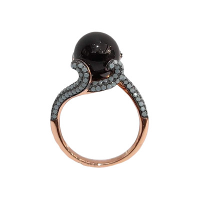 Γυναικειο ασημενιο δαχτυλιδι ONE rose gold με μαυρη πετρα και ζιργκον RN-R6435 - KalliopiSilver