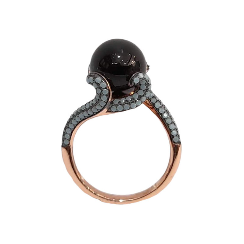 Γυναικειο ασημενιο δαχτυλιδι ONE rose gold με μαυρη πετρα και ζιργκον RN-R6435 - KalliopiSilver