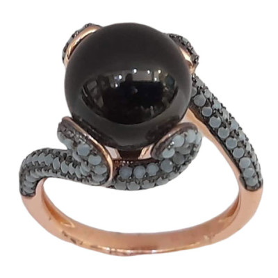Γυναικειο ασημενιο δαχτυλιδι ONE rose gold με μαυρη πετρα και ζιργκον RN-R6435