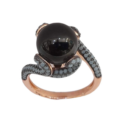 Γυναικειο ασημενιο δαχτυλιδι ONE rose gold με μαυρη πετρα και ζιργκον RN-R6435