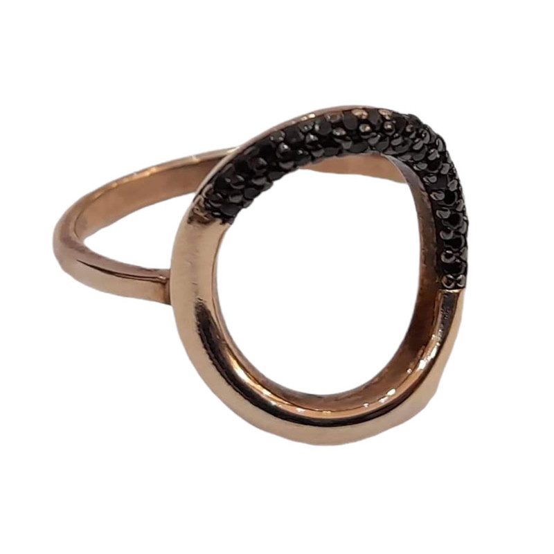 Γυναικειο ασημενιο δαχτυλιδι ONE rose gold και μαυρα ζιργκον RN-R6439 - KalliopiSilver