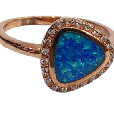 Γυναικειο ασημενιο δαχτυλιδι ONE rose gold με μπλε καρδια RN-R6441