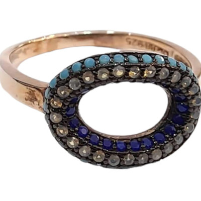 Γυναικειο ασημενιο δαχτυλιδι ONE rose gold και γαλαζια ζιργκον RN-R6442