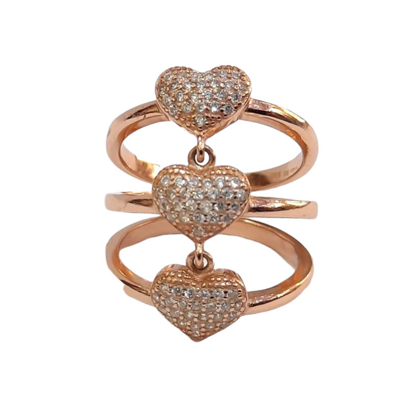 Γυναικειο ασημενιο δαχτυλιδι ONE rose gold τριπλη καρδια RN-R6486 - KalliopiSilver