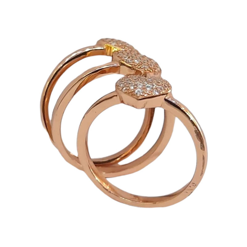 Γυναικειο ασημενιο δαχτυλιδι ONE rose gold τριπλη καρδια RN-R6486 - KalliopiSilver