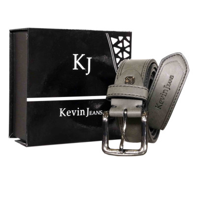 Ανδρική Δερμάτινη Ζώνη Kevin Jeans Μαύρη με Διπλό Κέντημα & Συσκευασία Δώρου ROB05-YY706-black