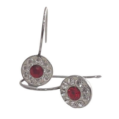 BD JEWELERY Σκουλαρικια κρεμαστα από ατσαλι με λευκα και κοκκινα ζιργκον 3χ1,3cm