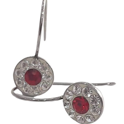 BD JEWELERY Σκουλαρικια κρεμαστα από ατσαλι με λευκα και κοκκινα ζιργκον 3χ1,3cm