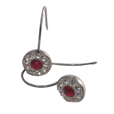 BD JEWELERY Σκουλαρικια κρεμαστα από ατσαλι με λευκα και κοκκινα ζιργκον 3χ1,3cm