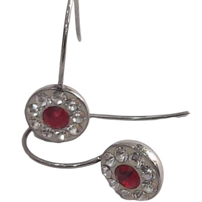 BD JEWELERY Σκουλαρικια κρεμαστα από ατσαλι με λευκα και κοκκινα ζιργκον 3χ1,3cm