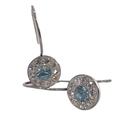 BD JEWELERY Σκουλαρικια κρεμαστα από ατσαλι με λευκα και γαλαζιο ζιργκον 3χ1,3cm