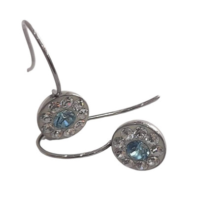 BD JEWELERY Σκουλαρικια κρεμαστα από ατσαλι με λευκα και γαλαζιο ζιργκον 3χ1,3cm