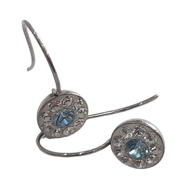 BD JEWELERY Σκουλαρικια κρεμαστα από ατσαλι με λευκα και γαλαζιο ζιργκον 3χ1,3cm - KalliopiSilver