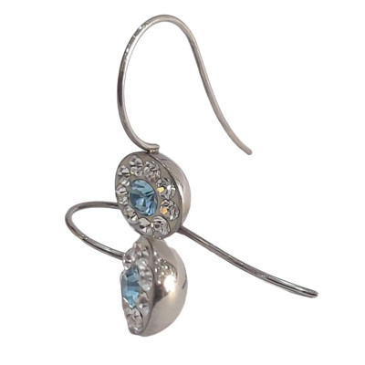 BD JEWELERY Σκουλαρικια κρεμαστα από ατσαλι με λευκα και γαλαζιο ζιργκον 3χ1,3cm - KalliopiSilver