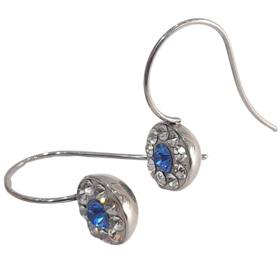 BD JEWELERY Σκουλαρικια κρεμαστα από ατσαλι με λευκα και μπλε ζιργκον 3χ1,3cm