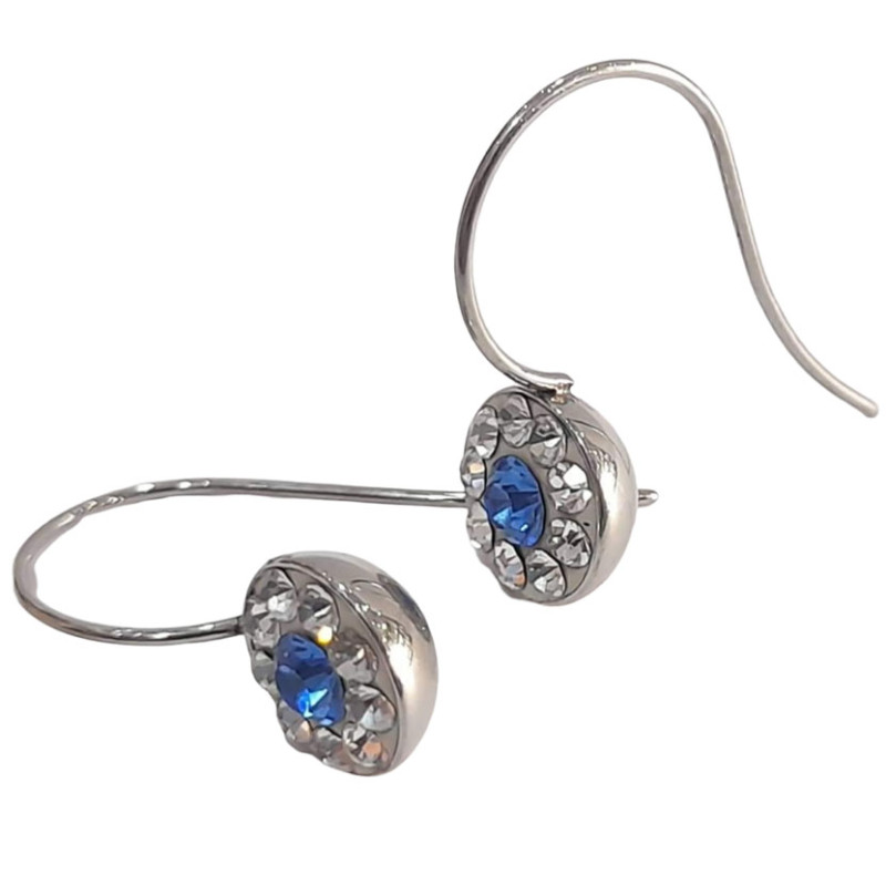 BD JEWELERY Σκουλαρικια κρεμαστα από ατσαλι με λευκα και μπλε ζιργκον 3χ1,3cm - KalliopiSilver