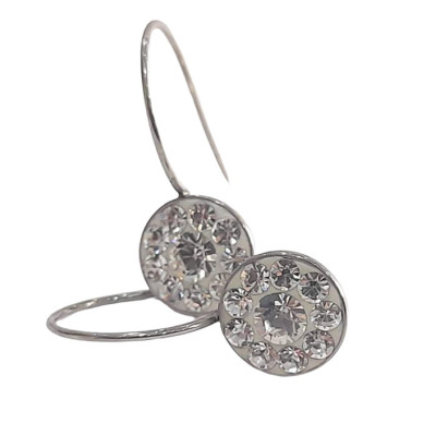 BD JEWELERY Σκουλαρικια κρεμαστα από ατσαλι με λευκα ζιργκον 3χ1,3cm