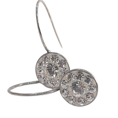 BD JEWELERY Σκουλαρικια κρεμαστα από ατσαλι με λευκα ζιργκον 3χ1,3cm