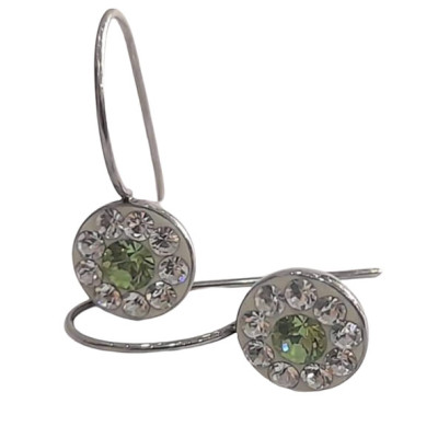 BD JEWELERY Σκουλαρικια κρεμαστα από ατσαλι με λευκα και πρασινο ζιργκον 3χ1,3cm