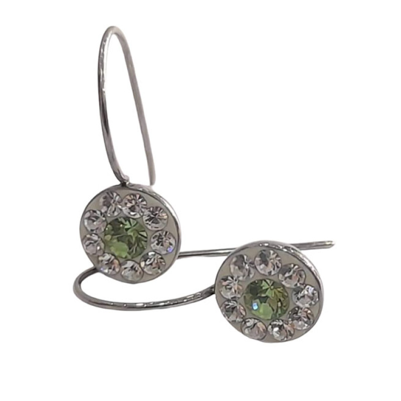 BD JEWELERY Σκουλαρικια κρεμαστα από ατσαλι με λευκα και πρασινο ζιργκον 3χ1,3cm - KalliopiSilver