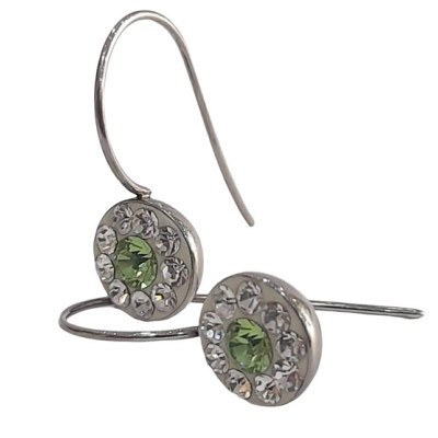 BD JEWELERY Σκουλαρικια κρεμαστα από ατσαλι με λευκα και πρασινο ζιργκον 3χ1,3cm