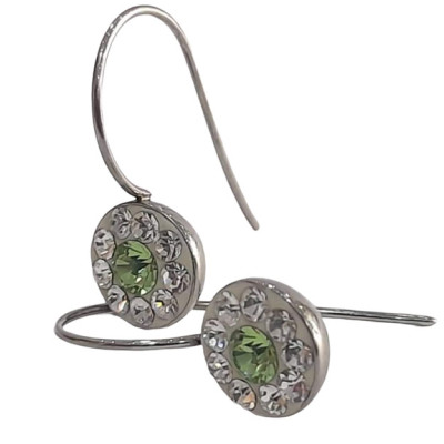 BD JEWELERY Σκουλαρικια κρεμαστα από ατσαλι με λευκα και πρασινο ζιργκον 3χ1,3cm
