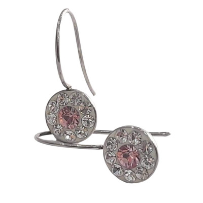 BD JEWELERY Σκουλαρικια κρεμαστα από ατσαλι με λευκα και ροζ ζιργκον 3χ1,3cm