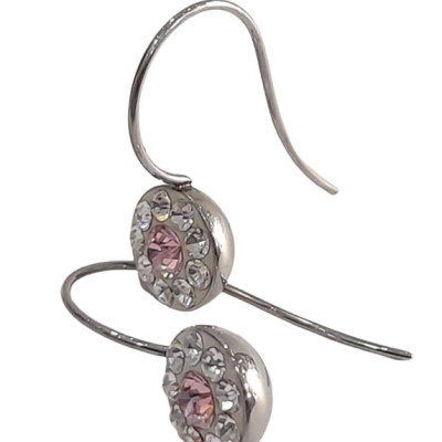 BD JEWELERY Σκουλαρικια κρεμαστα από ατσαλι με λευκα και ροζ ζιργκον 3χ1,3cm