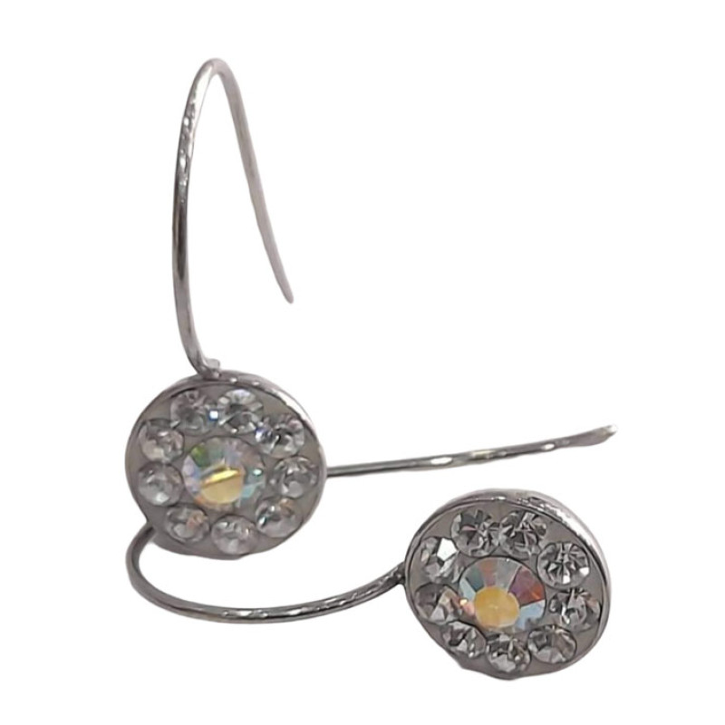 BD JEWELERY Σκουλαρικια κρεμαστα από ατσαλι με λευκα και κιτρινο ζιργκον 3χ1,3cm - KalliopiSilver