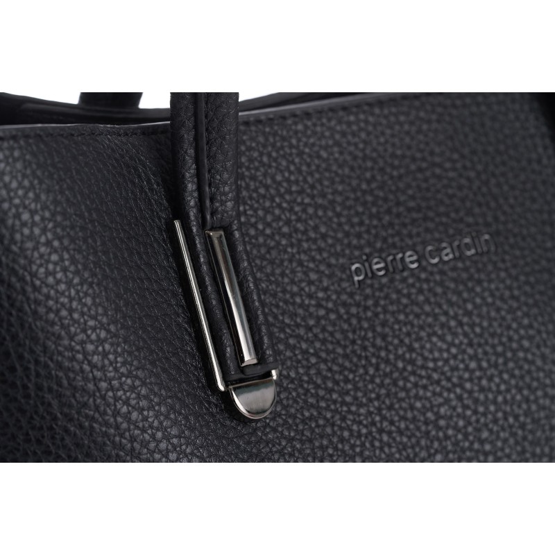 Τσάντα Χειρός Pierre Cardin Μαύρη από Eco Leather με Ιμάντα Ώμου WX24-2518-black