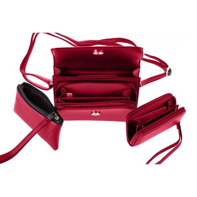 Γυναικείο Σετ 3 Τεμαχίων Pierre Cardin Μπορντό από Eco Leather με Τσάντα ωμου, Τσαντακι Clutch & Πορτοφόλι WX54-BORDEAUX