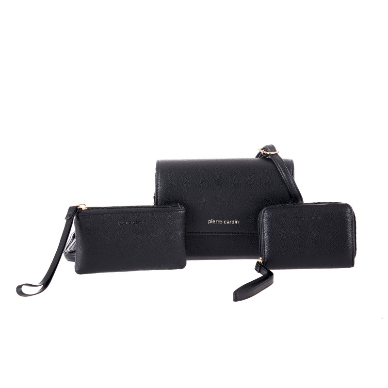 Γυναικείο Σετ 3 Τεμαχίων Pierre Cardin Μπορντό από Eco Leather με Τσάντα ωμου, Τσαντακι Clutch & Πορτοφόλι WX54-BORDEAUX
