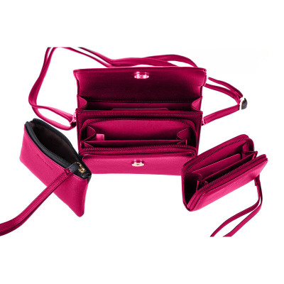 Γυναικείο Σετ 3 Τεμαχίων Pierre Cardin Φούξια από Eco Leather με Τσάντα ωμου, Τσαντακι Clutch & Πορτοφόλι WX54-FUCHSIA